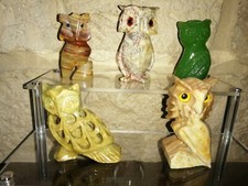 Lot 5 statue figurine Chouette Hibou minéraux onyx  marbre collection 