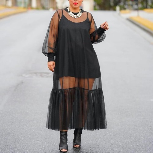 Robe longue noire tulle - noire, en