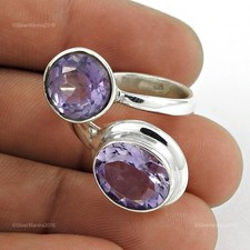 Argent Massif Naturel Améthyste Fantaisie Chaton Février Taille Bague 6.5