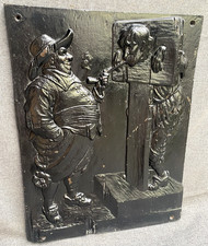 Large vintage french cast iron plate late 1900's low relief