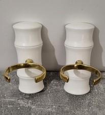 2 Porte-Gobelets Blanc En Bois Et Métal Doré Ancien 