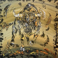 Peinture Toile Taureau Corrida Tauromachie Tableau Original Neuf 40x60 V.Linard
