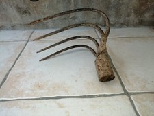 P5- outil ancien croc à fumier patates 4 dents 16cm de large jardin