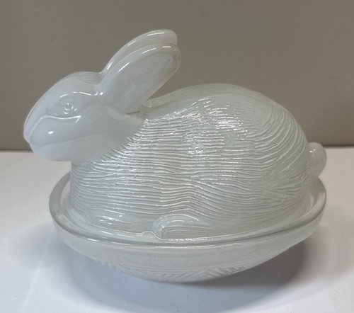 Vintage white glass - white, bunny