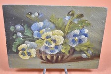 Peinture à l'huile sur bois XIXème - Panier de fleurs Nature morte - Henry S.