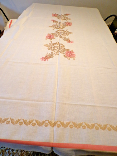 Vintage nappe lin avec liteaux - avec,
