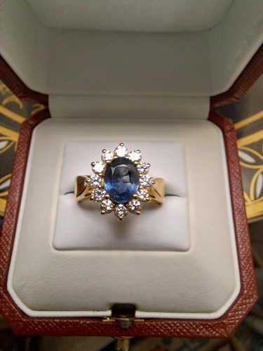 Bague saphir diamants jaune - saphir, or