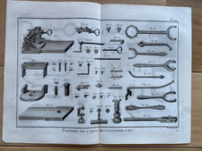 Gravure sur cuivre originale 18ème: Métiers anciens: Outils des Tourneurs