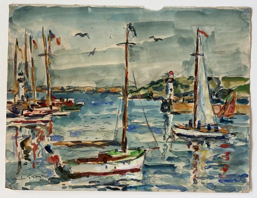 Aquarelle marine port bateaux - aquarelle,