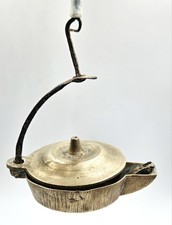 Ancienne lampe à huile en laiton avec anse en fer forgé – à suspendre – déco...