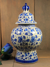 Royal Delft Blue De Porceleyne Fles Lidded Vase Ginger Jar Hand Painted 1969 13"