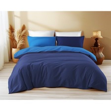 Housse de couette double face bleu foncé/Bluette - 100 % coton, douce et respira