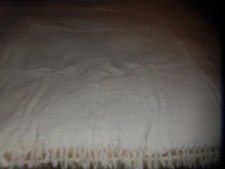 ANCIEN COUVRE LIT DESSUS CANAPÉ COTON BLANC  FRANGES DÉCORATION VINTAGE LINGE