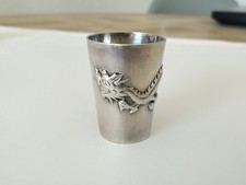 ANCIEN PETIT VERRE ARGENT MASSIF CHINE DRAGON Chinese Export silver Luen Wo