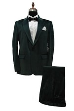 Homme Velours Vert Costumes Créateur Mariage Décontracté Dîner (Manteau + Pants