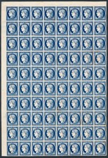 Rare Bloc de 80 Essais du n° 1 en Bleu Foncé sur Papier Cartonné