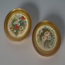 Paire 2 Tableaux Vintage Impression Compositions Florales 1960 France