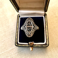 MARQUISE VÉRITABLE SAPHIR, ARGENT MASSIF, TRES BELLE BAGUE Victorienne ANCIENNE