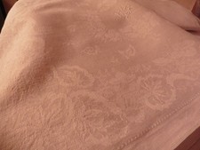 ANCIENNE NAPPE DAMASSE PUR LIN ECRU"OS"OURLETS MAIN 230X153"1900