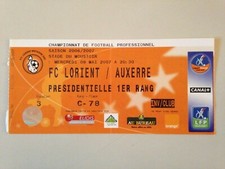 TICKET MATCH FC LORIENT - AUXERRE 9 MAI 2007 - CHAMPIONNAT DE FRANCE