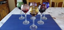 6 Verres A Vin Roemer En Cristal Taillé De Couleur Cristallerie De Lorraine 1950