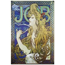 Affiche murale sur plaque de métal – Peinture d’art « JOB » d’Alphonse Mucha