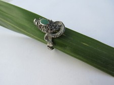 Bague serpent  en Argent Silver - Cabochon Malachite - Taille 58