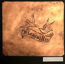 Pochoir ancien FIANÇAILLES avec deux colombes - pour pâtisseries - en laiton