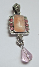 Superbe pendentif couleur argent perle pierre perle rose bijou vintage 2084