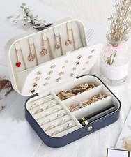 Boîte À Bijoux Bleu Simili Cuir Fille Femme Coffret Boîte Rangement MultiGrille