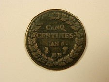 Pièce de 5 centimes Dupré grand module AN 6 BB - TB+ EB90120