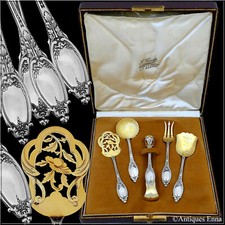 Maillard French All Sterling Silver 18k Gold Dessert Set 5 Pc, Box, Neoclassical