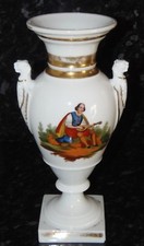 SUPERBE GRAND VASE PORCELAINE DE PARIS EMPIRE XIXe 28,8 cm joueur de VIELLE DECO