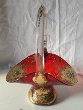 coupe panier vintage verre de Murano rouge et or