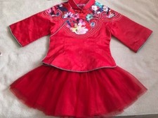 Girl Asian Red Floral Print &