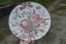 Grand Plat Polychrome Décor Pivoine Terre de Fer Longchamp Diamètre: 32cm