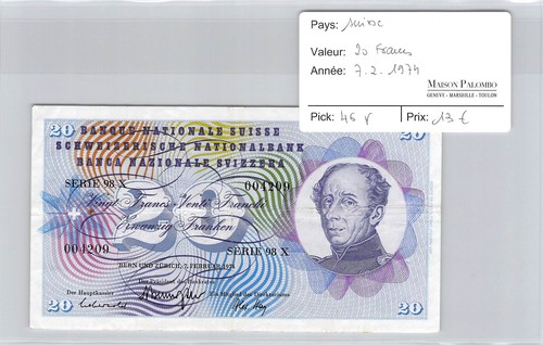 Billet suisse 20 francs - suisse,