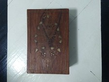 Vintage Wooden Box With Metal Inlay Hand Carved inlaid brass vintage wooden box 