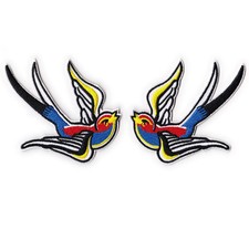 2 écussons Patch HIRONDELLES Tattoo Rock'n'Roll Rockabilly Ska Punk Rock Pin-Up