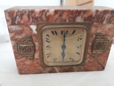 ancien réveil marbre rose - 13 x 9 x 4 cm - dorures - complet - BAYARD années 30