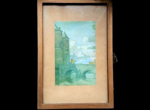 Tableau aquarelle cadre bois