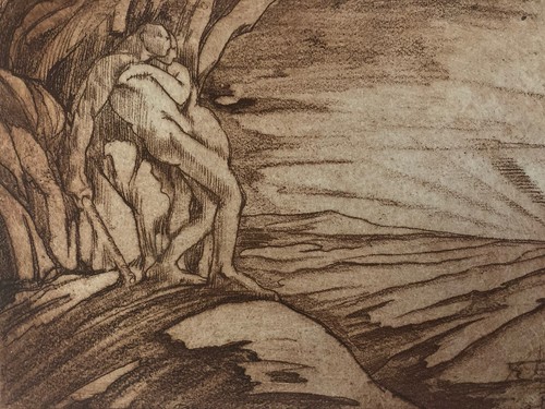 Belle gravure sur bois - sur, sépia