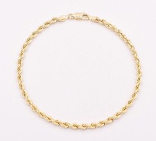 3mm Entortillé Corde Bracelet Véritable 10K Jaune or Creux Cadeau Idéal