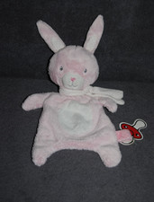 ?Doudou Ours Plat Lapin TEX CARREFOUR Rose Echarpe Blanc Pois Attache Tétine