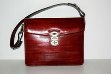 PRÜNE Petit Sac Epaule Main cuir Vernis Teinte Campari TBE