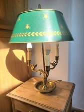 Lampe Bouillotte Bronze Doré 3 Bras de Lumière style Empire Abat-jour Vert 55 cm