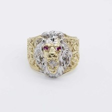 Bague Lion Yeux En Rubis Et CZ