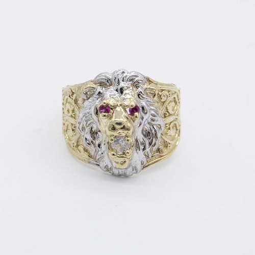 Bague lion yeux rubis cz - lion,