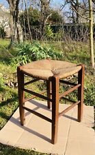 Tabouret rustique paillé époque XIXe à 8 entretoises au piétement (n*1)