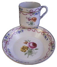Tasse Et Soucoupe Florale En Porcelaine Royale De Vienne Du 18E Siècle